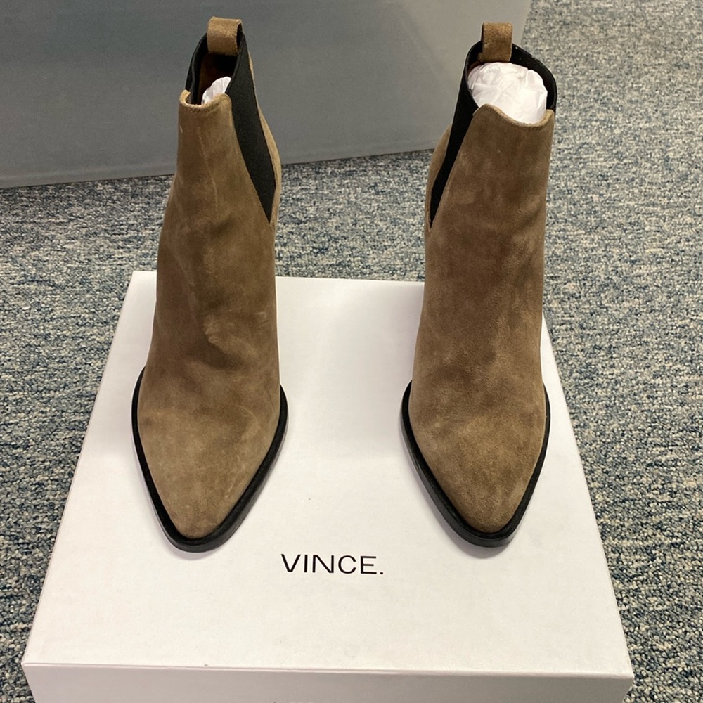 Vince suede booties. I wore these boots once in NY scuffed bottom so not to slip